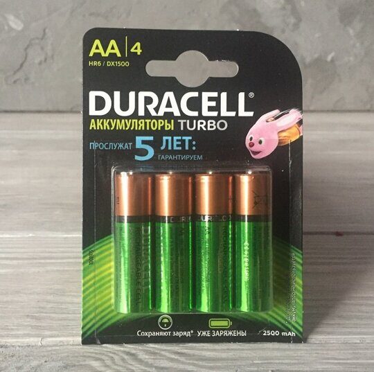 Аккумуляторные Батарейки DURACELL 4 штуки тип АА 2500 mah